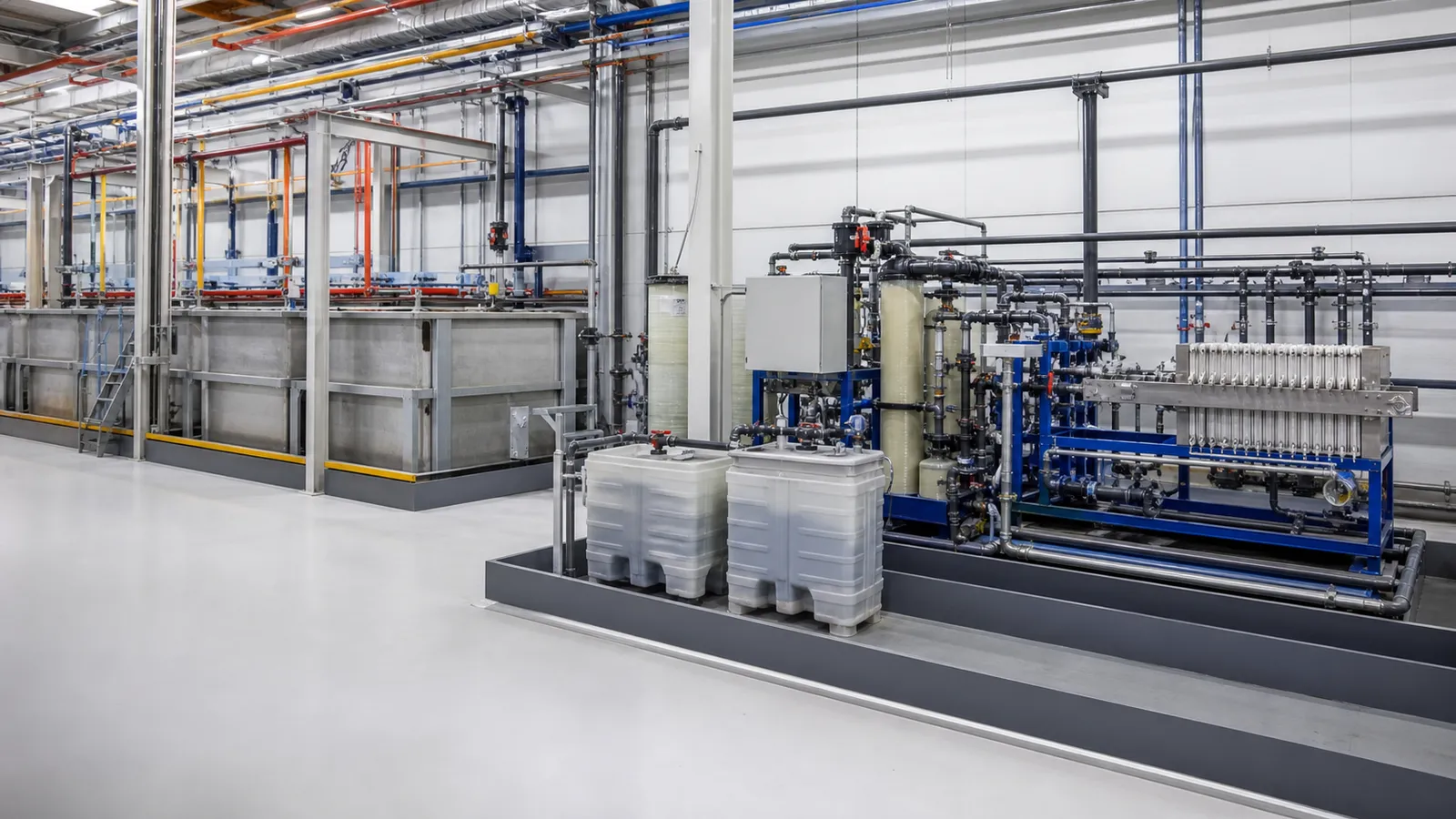 Illustrative anodizing wastewater treatment system with segregated collection and solids separation