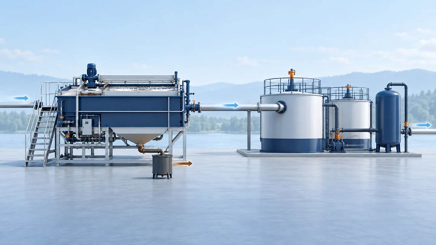Concept illustration: Conceptual industrial treatment layout with a DAF unit and a separate downstream treatment area.