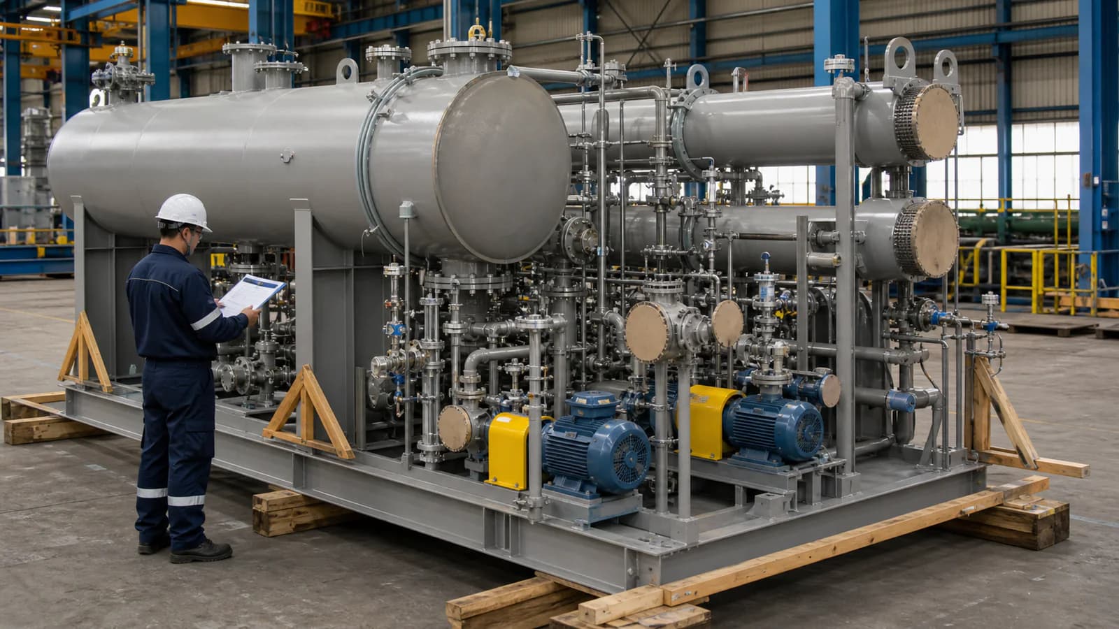 Inspección previa al envío de un módulo evaporador de aguas residuales industrial