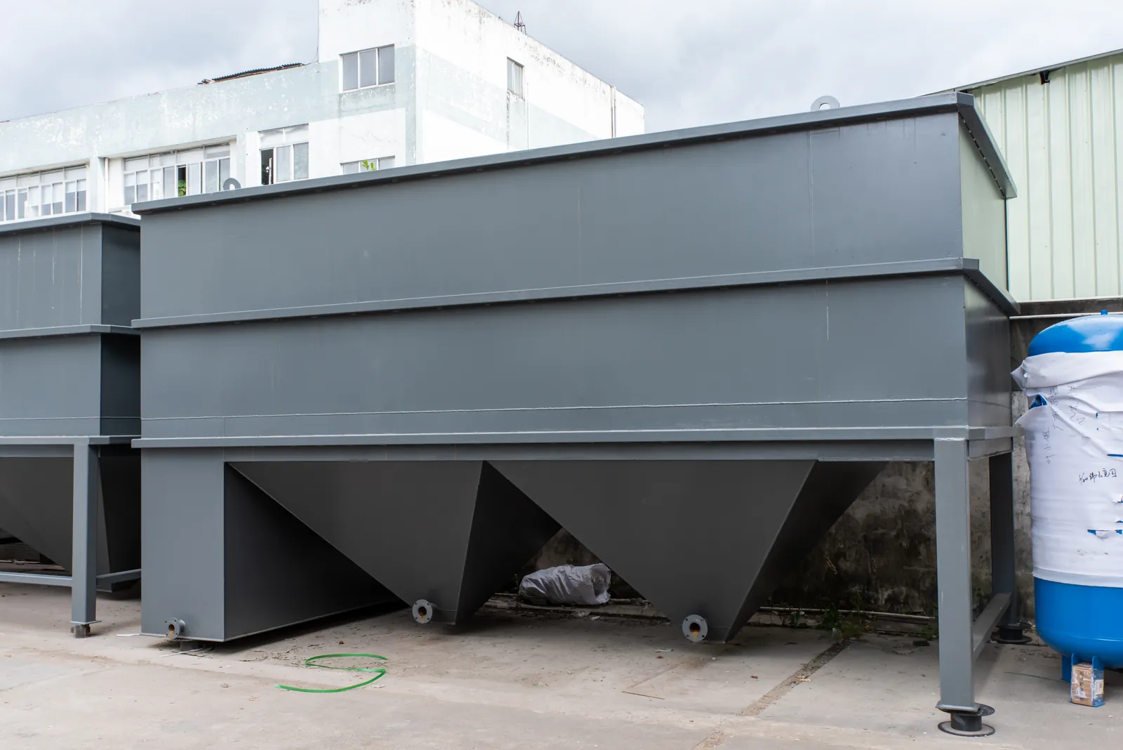 Prefabricated industrial wastewater treatment tanks prepared for project installation
