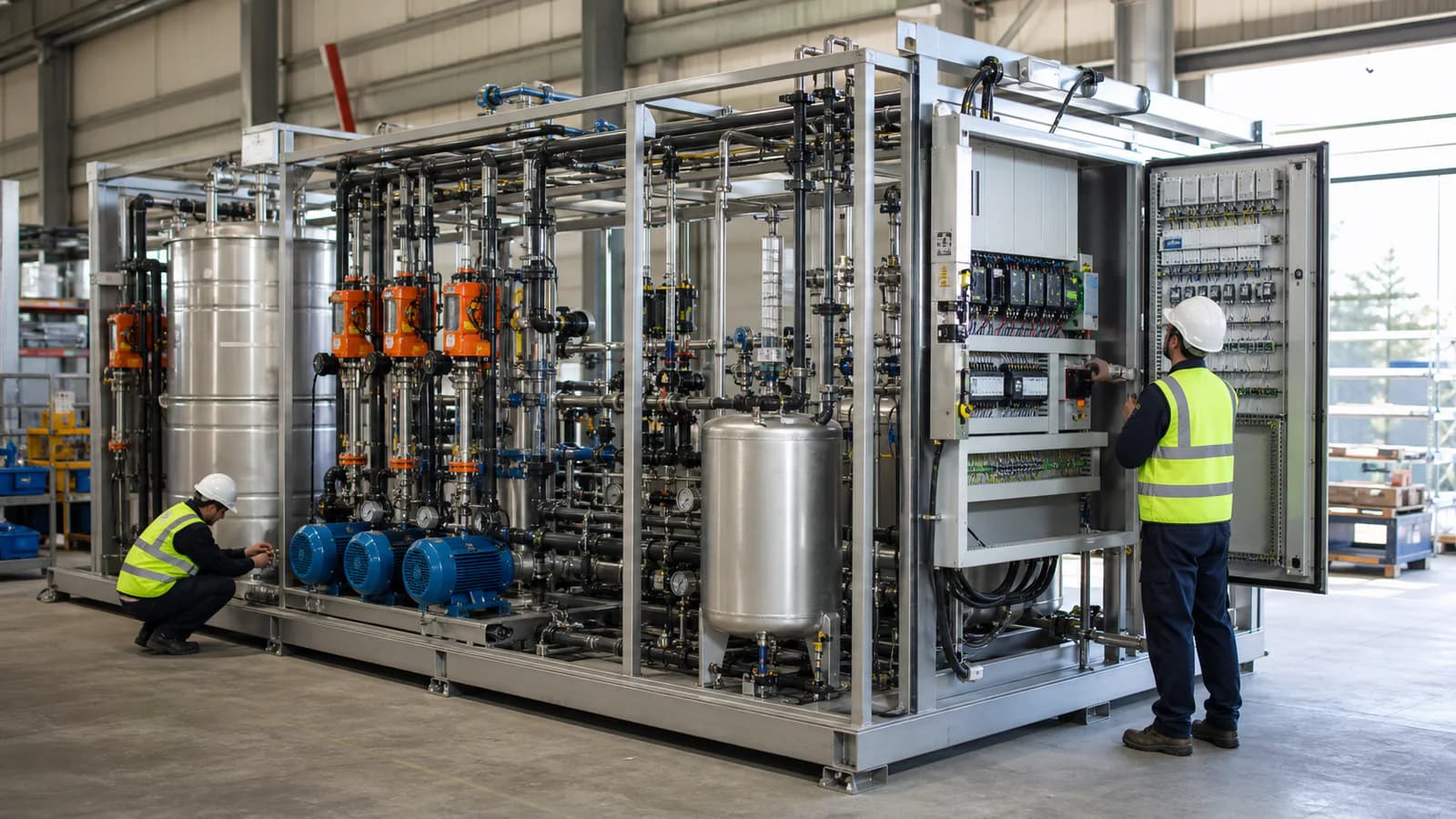 Testes funcionais de fábrica de um equipamento de tratamento de águas residuais industriais