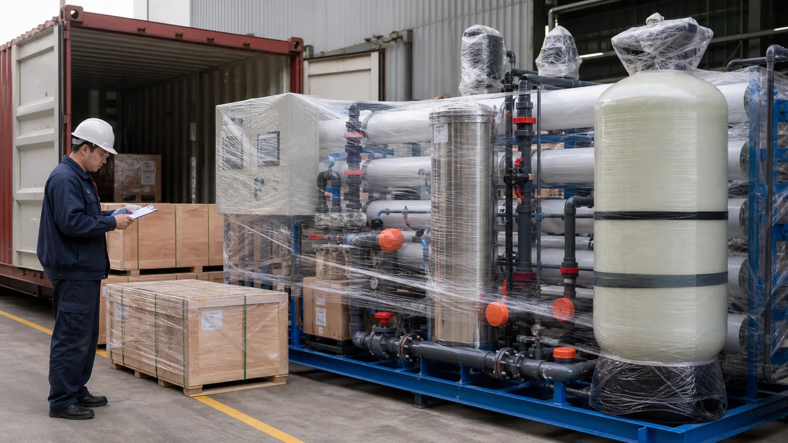 Inspeção de embalagem de exportação para equipamentos modulares de tratamento de água