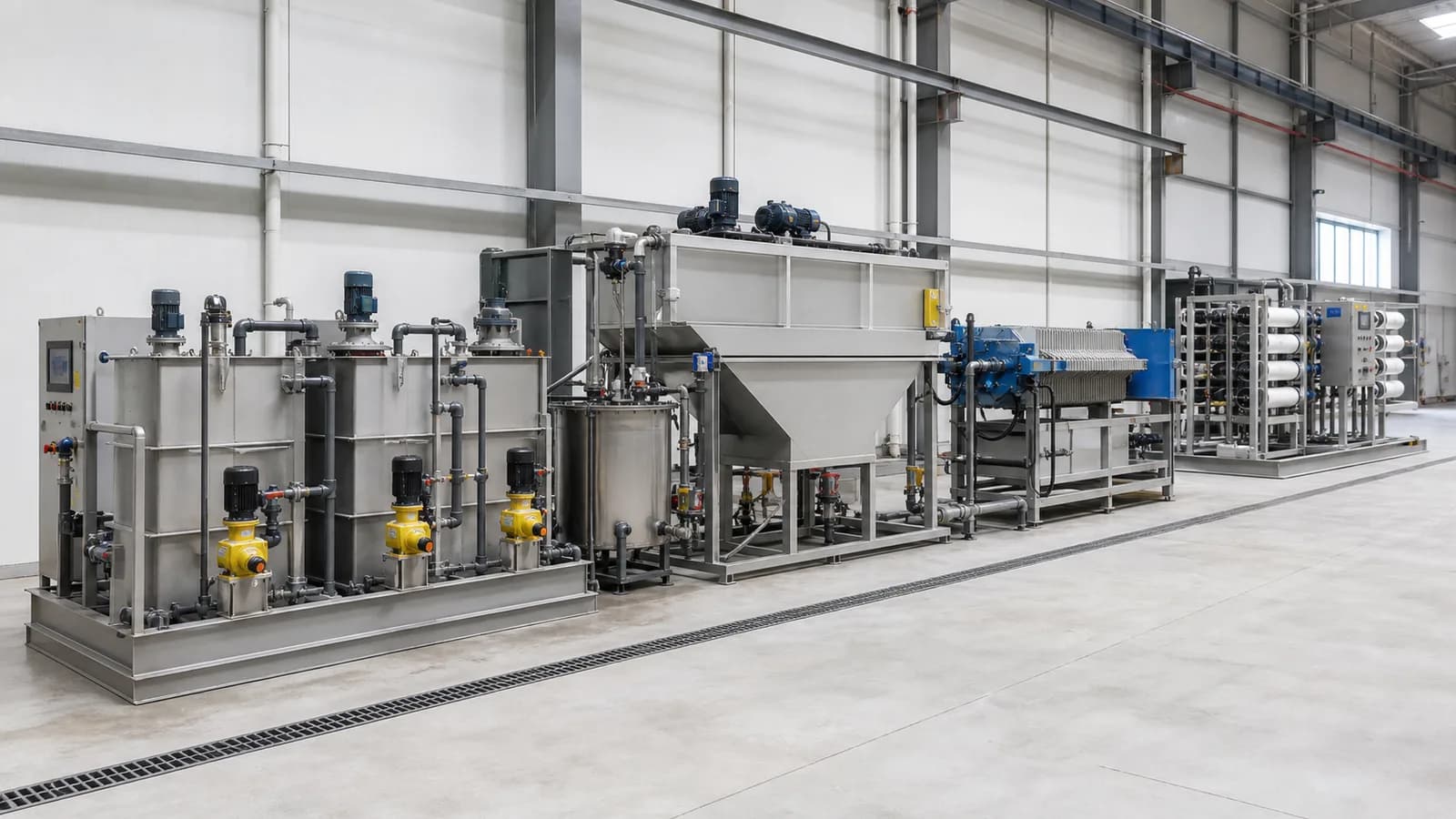 Train de traitement des eaux usées pour la fabrication de batteries modulaires