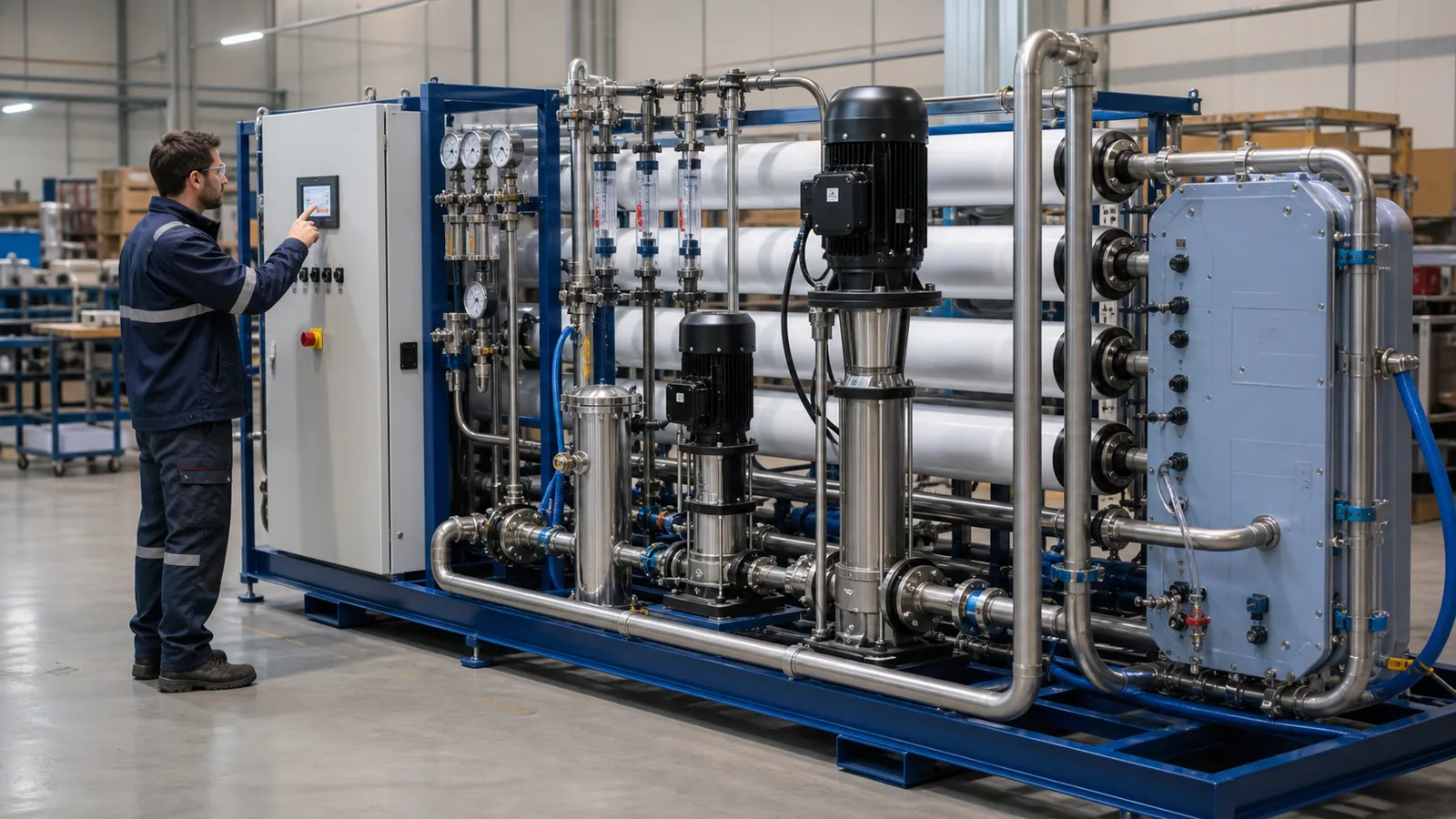 Factory testing of an industrial boiler feed water RO and EDI skid