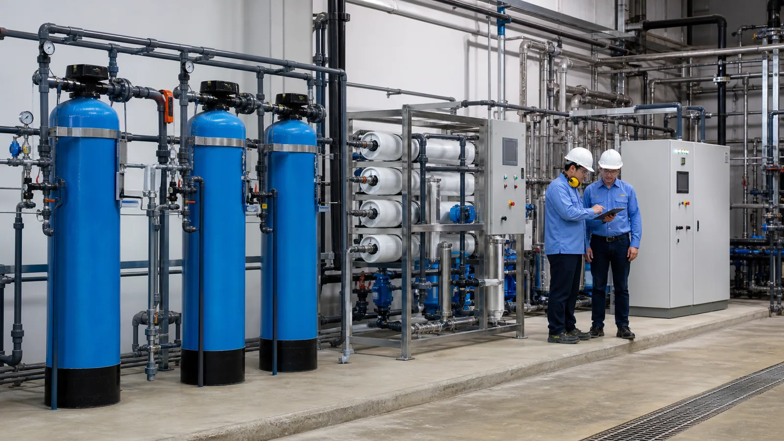 Boiler feed water treatment system with pretreatment RO and polishing skids