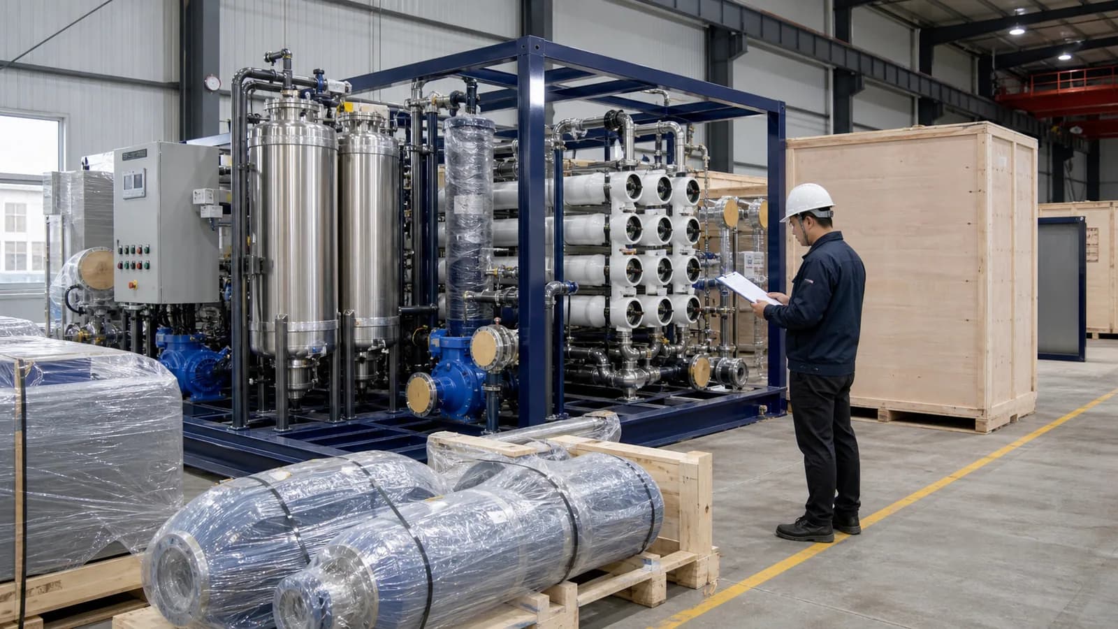 Pre-shipment inspection of modular brewery wastewater treatment equipment
