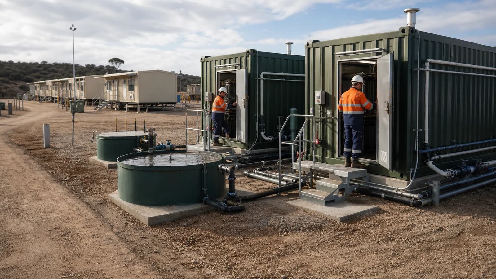 Containerized sewage treatment plant for a remote worker camp