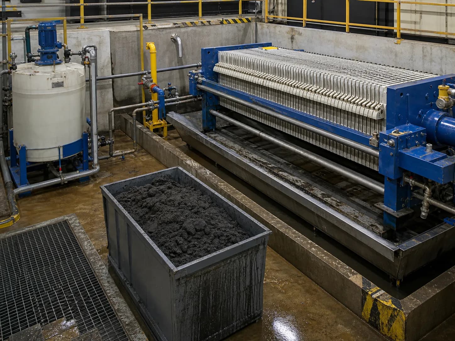 Illustrative filter press and sludge-handling equipment for chromium wastewater treatment