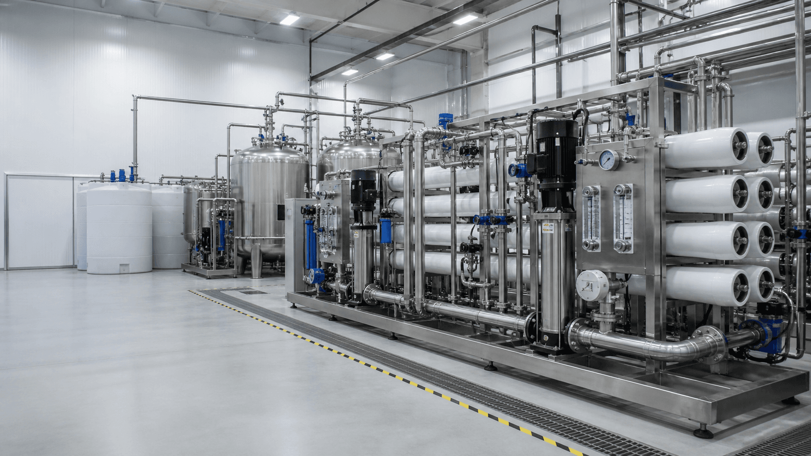 Reverse-osmosis process-water equipment in a battery manufacturing utility room