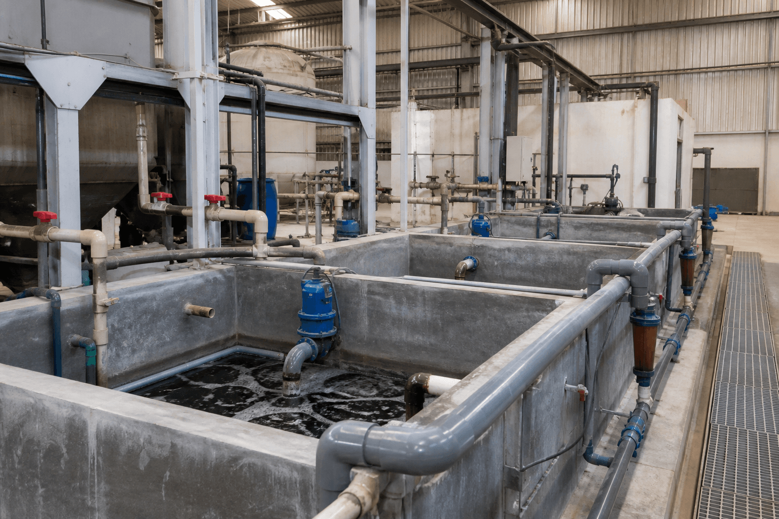 Textile dyeing wastewater source collection and equalization tanks